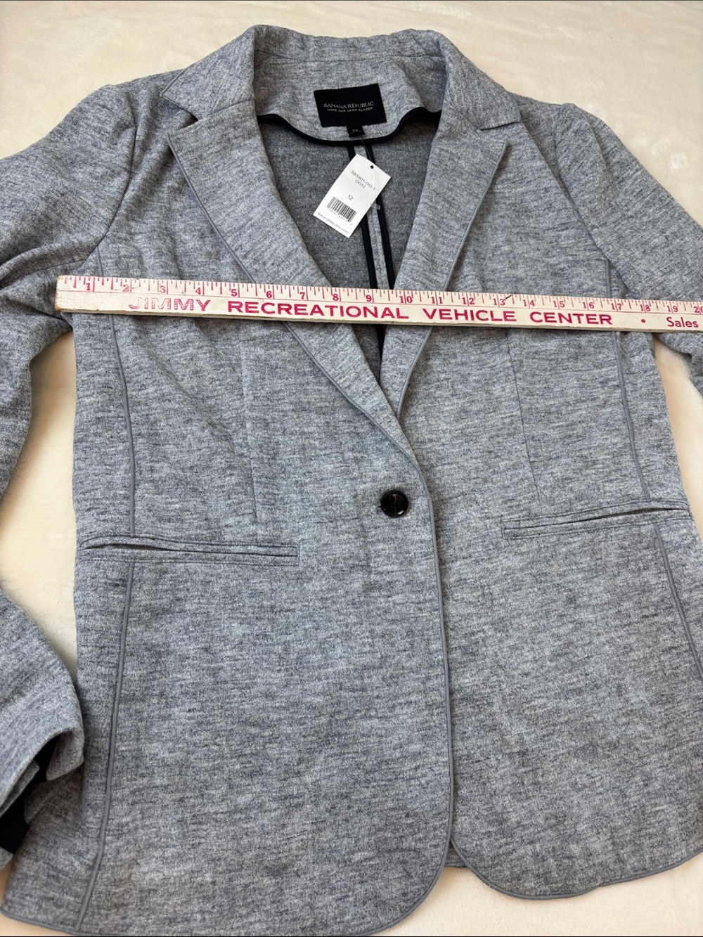 NWT Banana Republic Light Gray Knit/Wool Long and Lean Blazer - Perfect Size 12 - Picture 15 of 16
